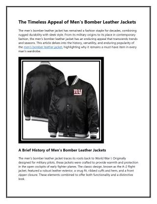 Men's Bomber Leather Jackets: A Timeless Fashion Icon