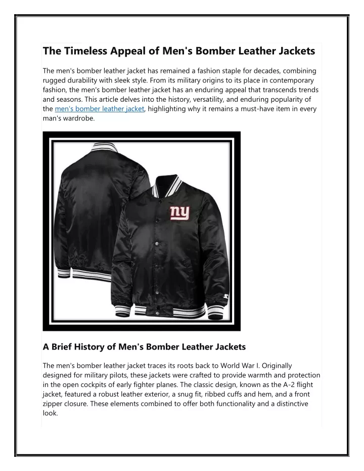 the timeless appeal of men s bomber leather