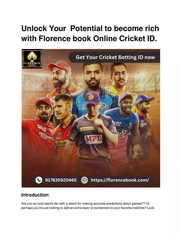 unlock your potential to become rich with florence book online cricket id