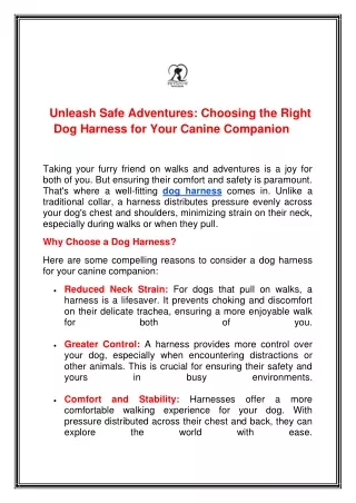 Unleash Safe Adventures: Choosing the Right Dog Harness for Your Canine Companio