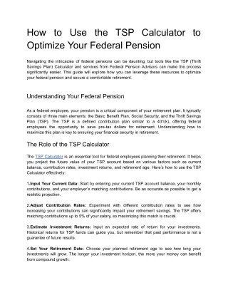 Plan Your Financial Future with an Advanced TSP Calculator