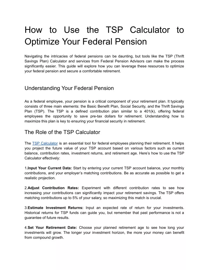 PPT Plan Your Financial Future with an Advanced TSP Calculator