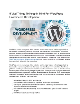 5 Vital Things To Keep In Mind For WordPress Ecommerce Development