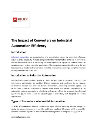 The Impact of Converters on Industrial Automation Efficiency
