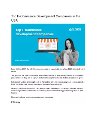 Top E-commerce Development Companies in the USA