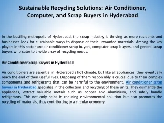 Sustainable Recycling Solutions Air Conditioner, Computer, and Scrap Buyers in Hyderabad