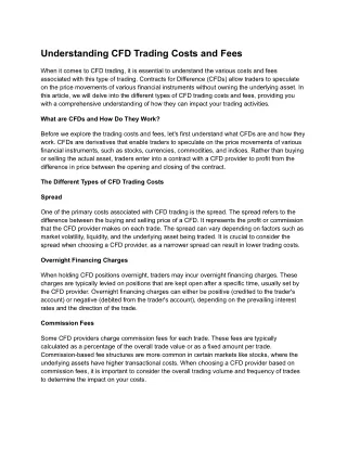 Understanding CFD Trading Costs and Fees