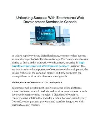 Ecommerce Web Development Services in Canada