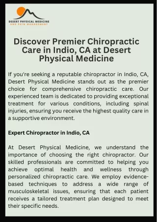 Discover Premier Chiropractic Care in Indio, CA at Desert Physical Medicine