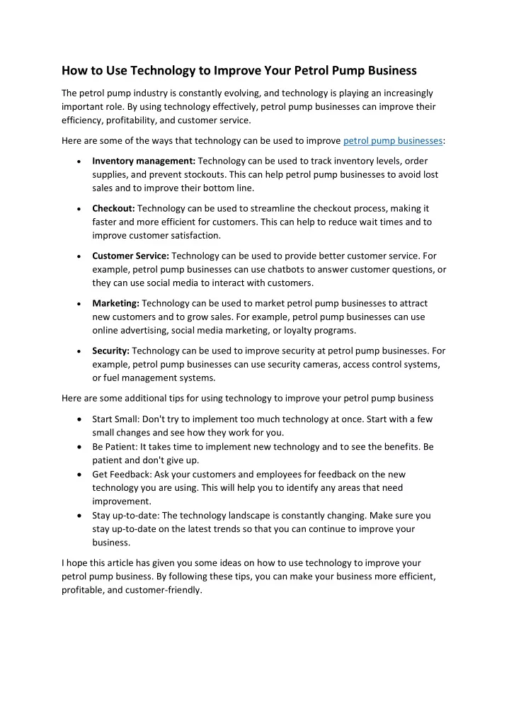 how to use technology to improve your petrol pump