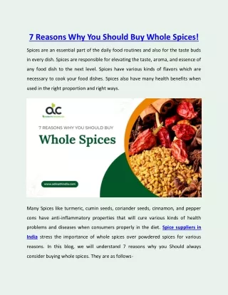 7 Reasons Why You Should Buy Whole Spices