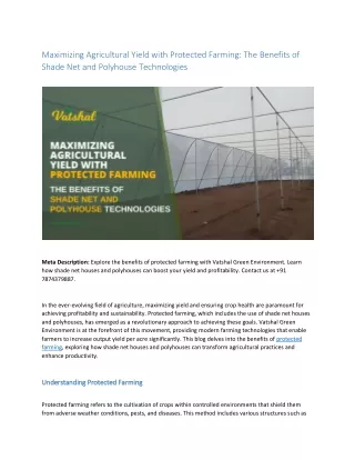 Maximizing Agricultural Yield with Protected Farming The Benefits of Shade Net and Polyhouse Technologies