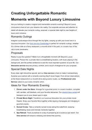 Creating Unforgettable Romantic Moments with Beyond Luxury Limousine