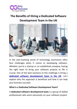 Dedicated Software Development Team in the UK - OnlyGeniuses