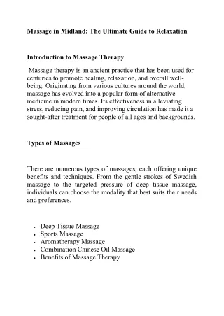 Massage in Midland The Ultimate Guide to Relaxation