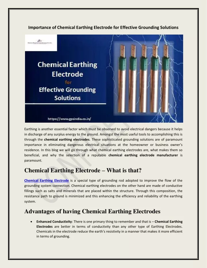 importance of chemical earthing electrode