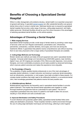 Benefits of Choosing a Specialized Dental Hospital