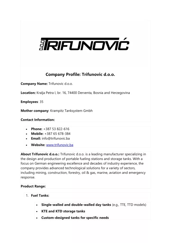 company profile trifunovic d o o