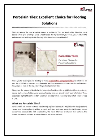 Porcelain Tiles Excellent Choice for Flooring Solutions