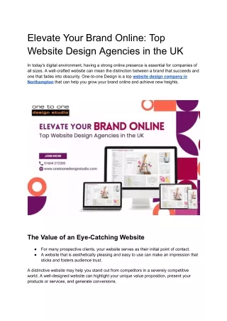 Elevate Your Brand Online: Top Website Design Agencies in the UK