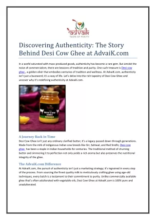 Desi Cow Ghee - Authenticity Redefined at AdvaiK.com