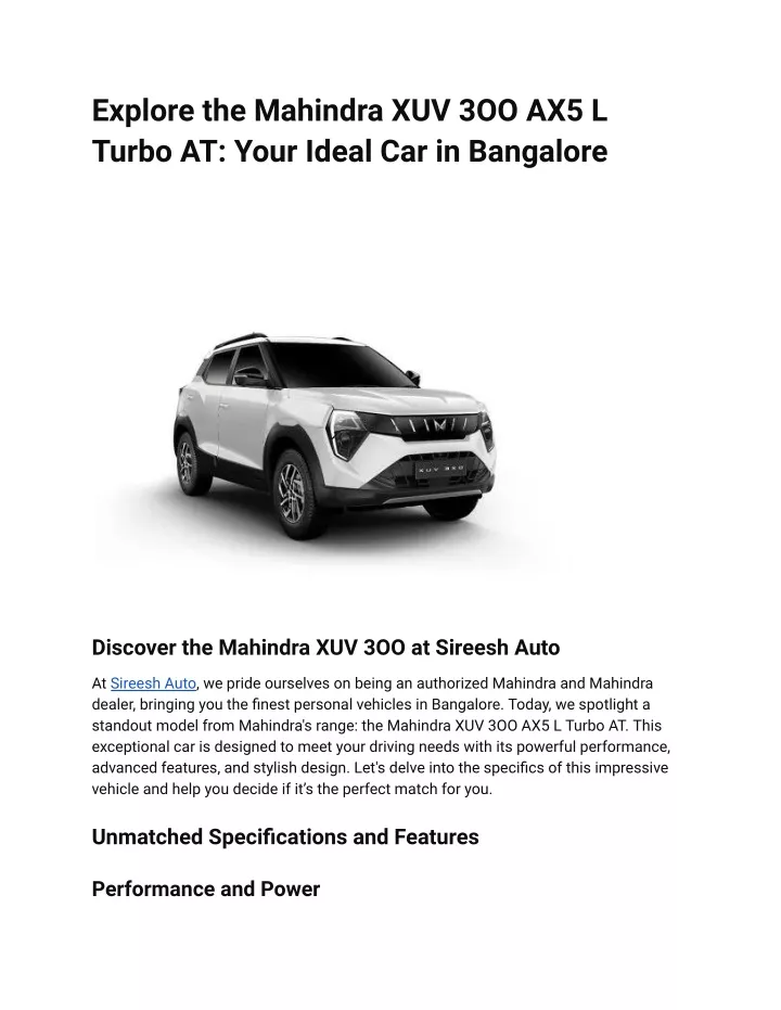 explore the mahindra xuv 3oo ax5 l turbo at your