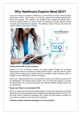 Why Healthcare Experts Need SEO