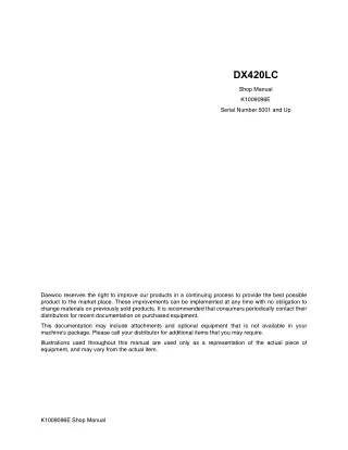 Daewoo Doosan DX420LC Excavator Service Repair Manual (Serial Number 5001 and Up)