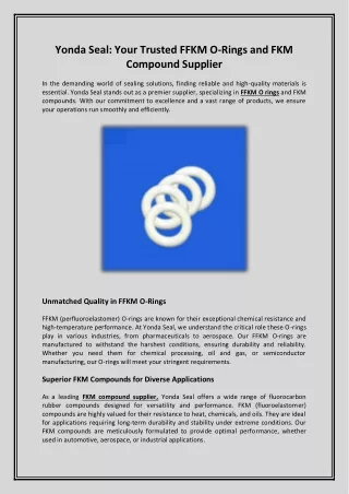 Yonda Seal Your Trusted FFKM O-Rings and FKM Compound Supplier