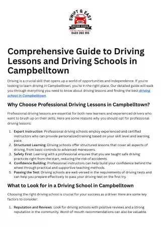 Driving Lessons and Driving Schools in Campbelltown