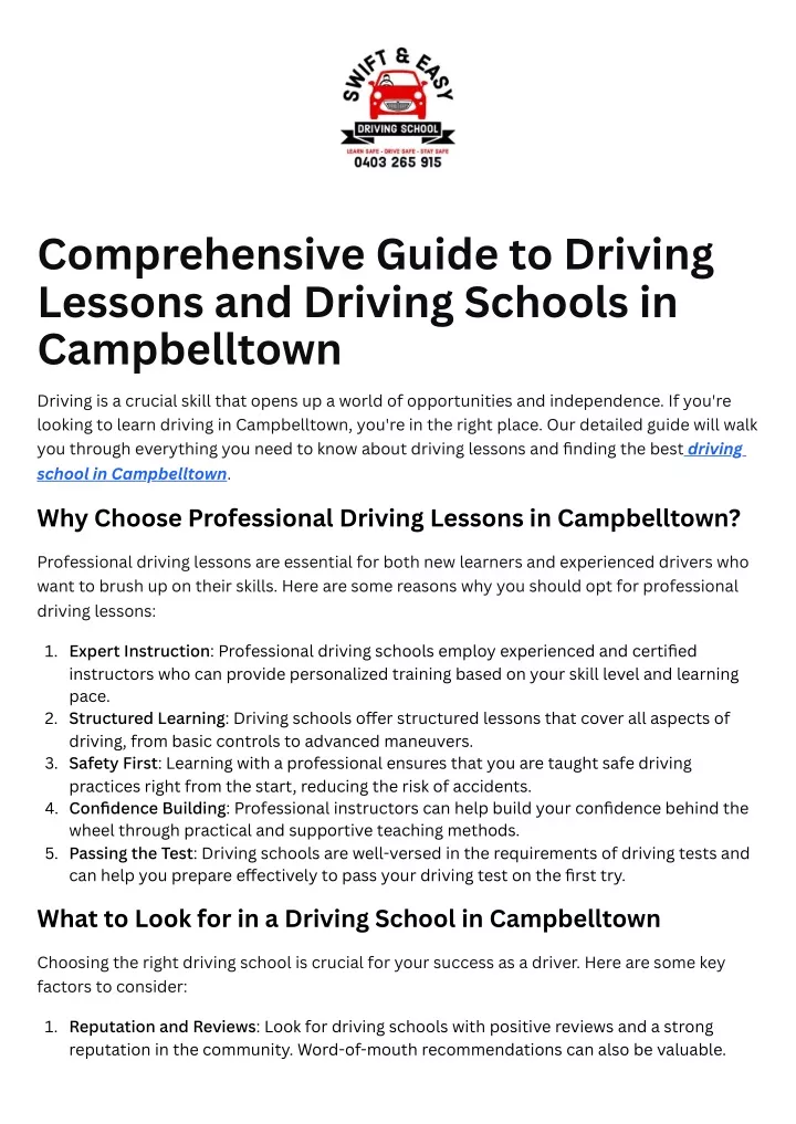 comprehensive guide to driving lessons