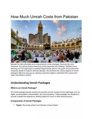 How Much Umrah Costs from Pakistan