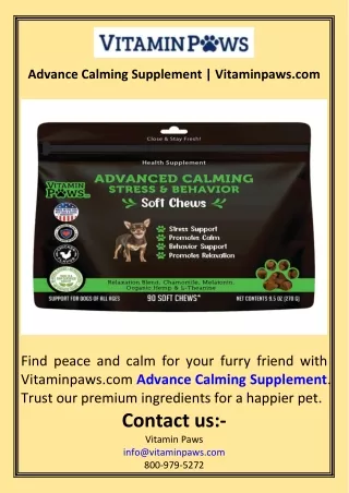 Advance Calming Supplement  Vitaminpaws.com