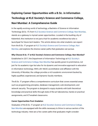 Exploring Career Opportunities with a B.Sc. in Information Technology at KLE Society's Science and Commerce College, Nav