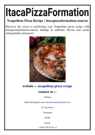 Neapolitan Pizza Recipe  Itacapizzaformation.com en