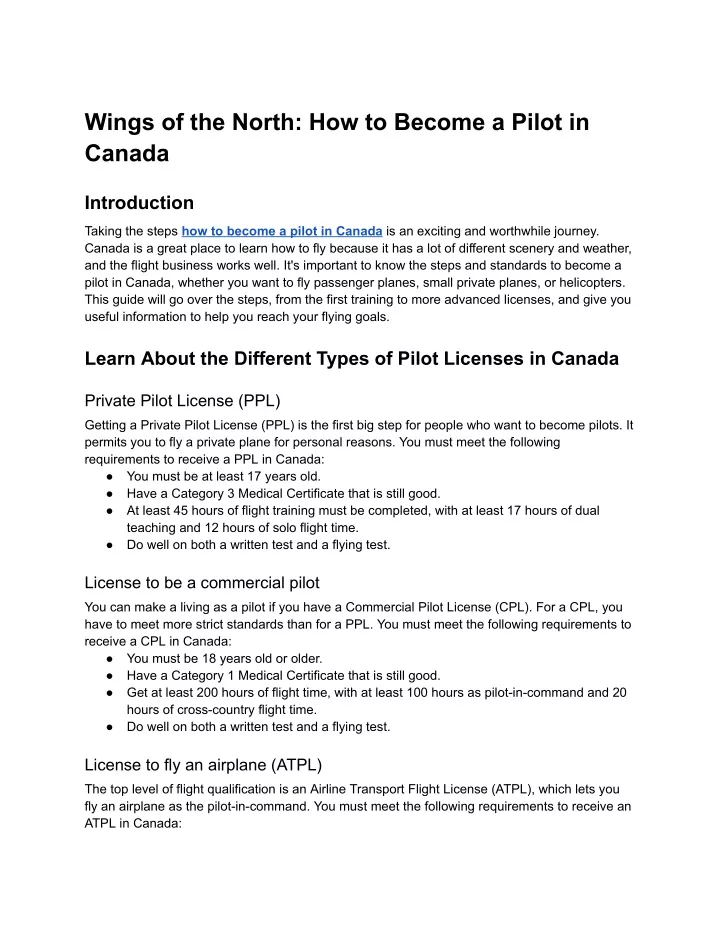 wings of the north how to become a pilot in canada