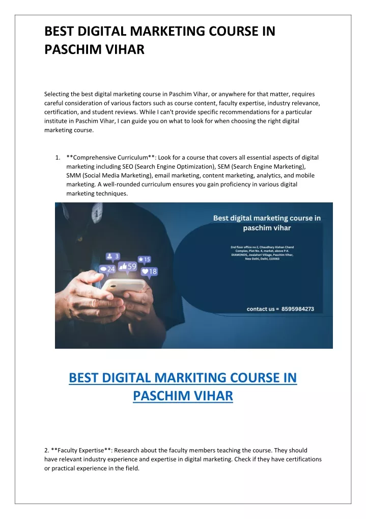 best digital marketing course in paschim vihar