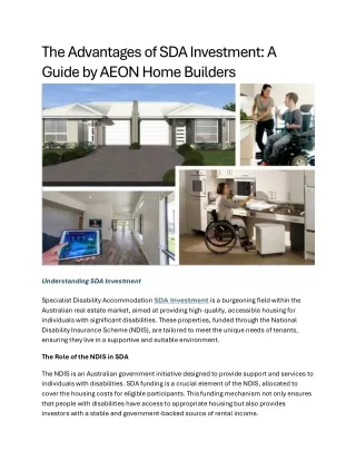 The Advantages of SDA Investment A Guide by AEON Home Builders