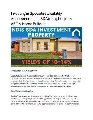 Investing in Specialist Disability Accommodation (SDA) Insights from AEON Home Builders