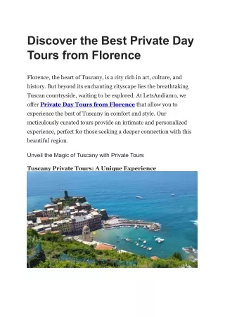 Discover the Best Private Day Tours from Florence