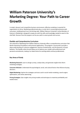 William Paterson University’s Online Marketing Degree Your Path to Career Growth