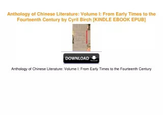 Anthology of Chinese Literature: Volume I: From Early Times to the Fourteenth Century by