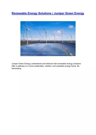Renewable Energy Solutions | Juniper Green Energy