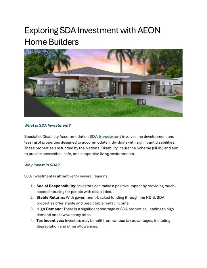 exploring sda investment with aeon home builders