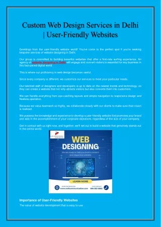 Custom Website Designing in Delhi User-Friendly Websites