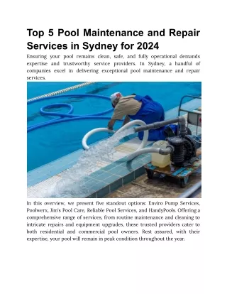 Top 5 Pool Maintenance and Repair Services in Sydney for 2024