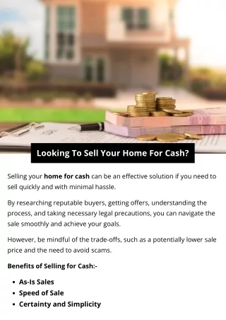Looking To Sell Your Home For Cash
