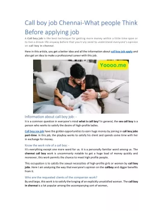 Call boy job Chennai-What people Think Before applying job