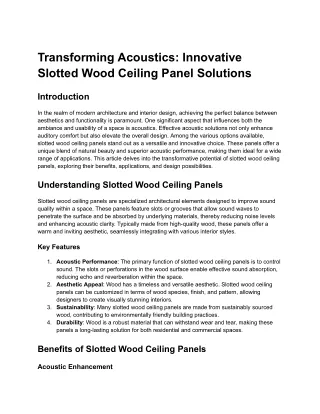 Transforming Acoustics: Innovative Slotted Wood Ceiling Panel Solutions