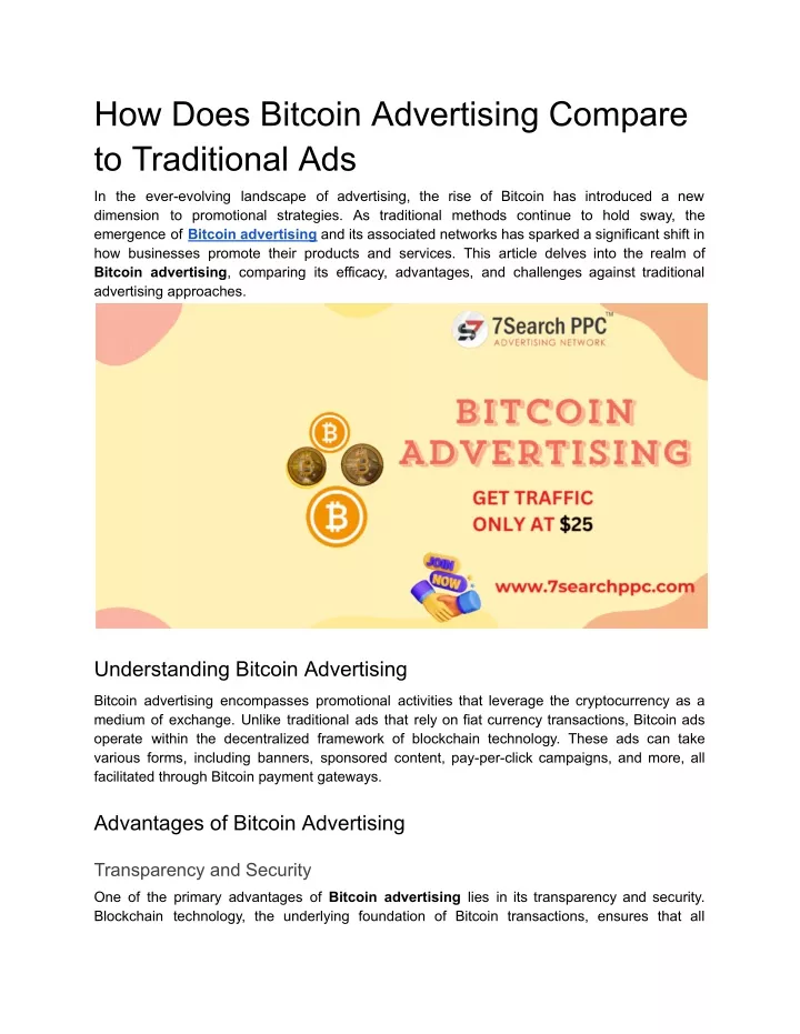 how does bitcoin advertising compare